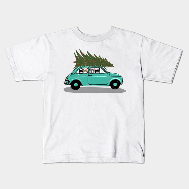 Bringing Home the Christmas Tree Teal Kids T-Shirt by KilkennyCat Art